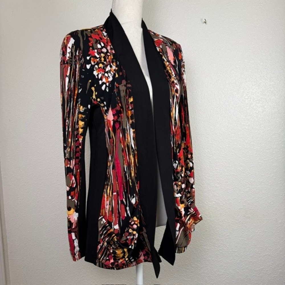 Vintage Y2K Focus 2000 Open Front Lightweight Cardigan Abstract Print Medium